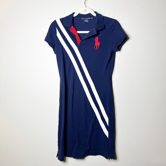 Ralph Lauren Sport Dresses & Skirts - Ralph Lauren Sport Polo Dress Size Small Navy Blue Excellent Big Pony Stripe Y2K